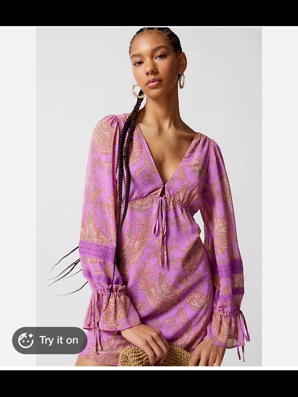 Urban outfitters S Purple Paisley Tie-Front Mini Dress